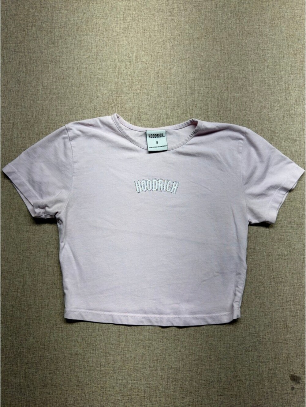 Hoodrich Women's Pink Rhinestone Logo Crop T Shirt Size Small Streetwear